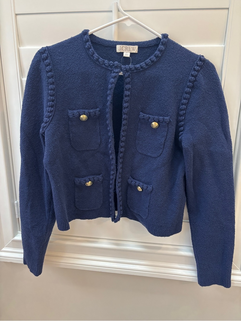 J. Crew Navy Odette sweater lady jacket in cotton-blend bouclé Size Small - Picture 2 of 4